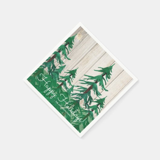 Rustikale Pinienbäume glücklicher Urlaub Serviette (Ecke)