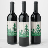 Rustikale Pinienbäume glücklicher Urlaub Weinetikett (Flaschen)