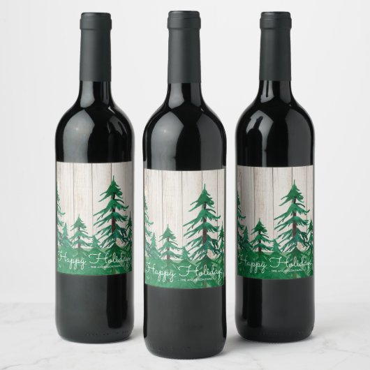 Rustikale Pinienbäume glücklicher Urlaub Weinetikett (Flaschen)