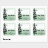 Rustikale Pinienbäume, grüne Geschenkmarke der Fam Quadratischer Aufkleber (Blatt)