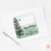 Rustikale Pinienbäume, grüne Geschenkmarke der Fam Quadratischer Aufkleber (Umschlag)