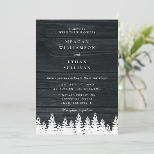 Rustikale Pinienbäume Herbst Herbst Winterhochzeit Einladung (Stehend Vorderseite)