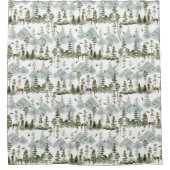 Rustikale Pinienbäume Hirschmuster Duschvorhang (Vorderseite)