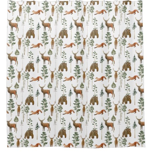 Rustikale Pinienbäume Hirtenmuster Duschvorhang (Vorderseite)