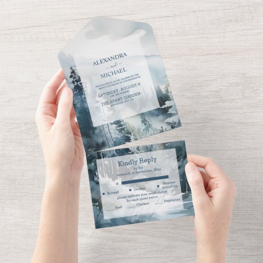 Rustikale Pinienbäume Hochzeit All In One Einladung (Abreißen)