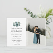 Rustikale Pinienbäume Hochzeit dunkelgrün | FOTO Einladung (Stehend Vorderseite)