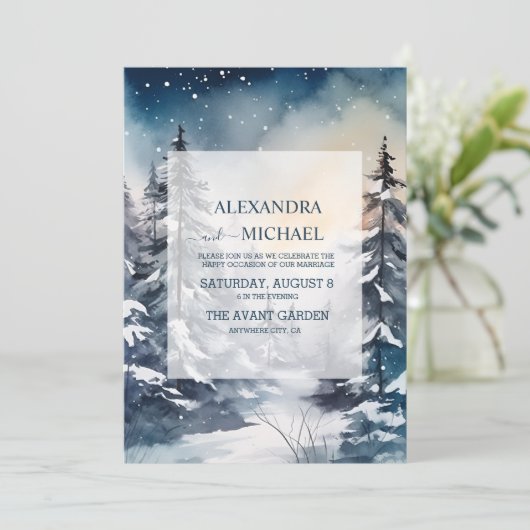 Rustikale Pinienbäume Hochzeit Einladung (Stehend Vorderseite)