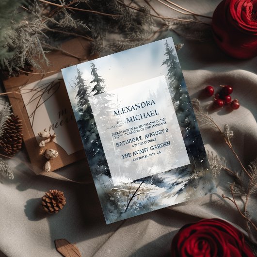 Rustikale Pinienbäume Hochzeit Einladung