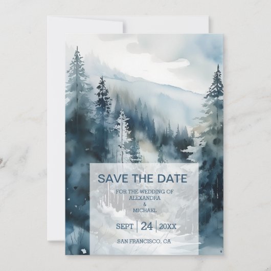 Rustikale Pinienbäume Hochzeit Save The Date (Vorderseite)