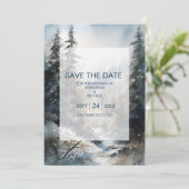 Rustikale Pinienbäume Hochzeit Save The Date (Stehend Vorderseite)