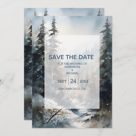 Rustikale Pinienbäume Hochzeit Save The Date (Vorne/Hinten)