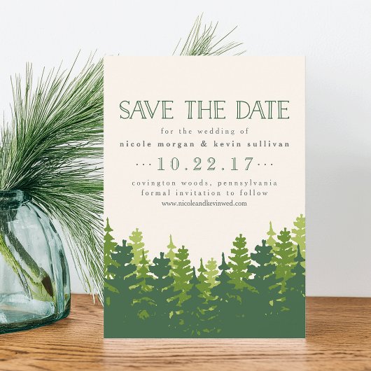 Rustikale Pinienbäume Save the Date