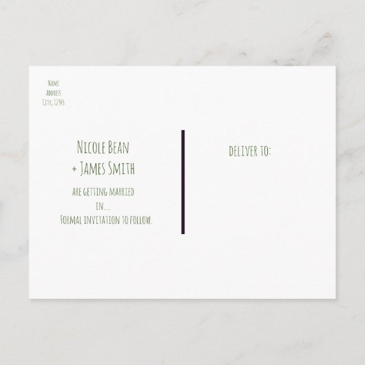 Rustikale Pinienbäume Save the Date Holz Land Ankündigungspostkarte (Rückseite)