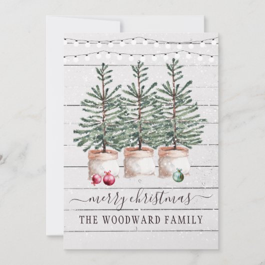 Rustikale Pinienbäume Schnee Weihnachtskarten (Vorderseite)