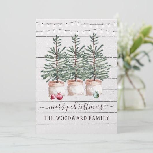 Rustikale Pinienbäume Schnee Weihnachtskarten (Stehend Vorderseite)