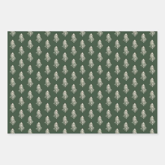 Rustikale Pinienbäume und Karierte Weihnachten Geschenkpapier Set (Vorderseite)