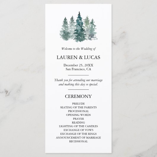 Rustikale Pinienbäume Waldfest Programm (Vorderseite)