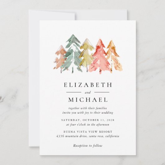 Rustikale Pinienbäume Wasserfarbe Einladung (Vorderseite)