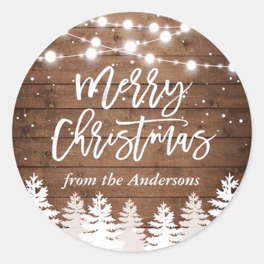 Rustikale Pinienbäume Weihnachtslieder Runder Aufkleber (Vorderseite)
