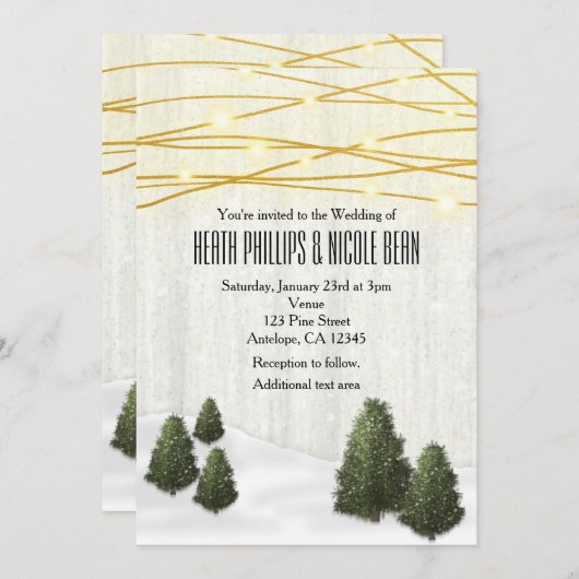 Rustikale Pinienbäume Winter Hochzeit Dezember Sch Einladung (Vorne/Hinten)