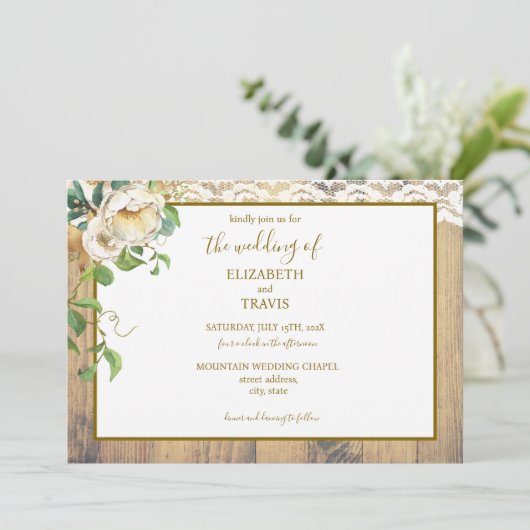 Rustikale Pinienhochzeit Einladung (Stehend Vorderseite)