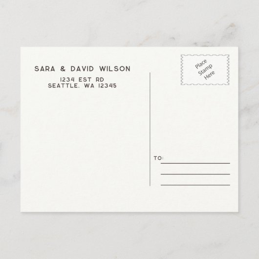 Rustikale Pinienkone-Hochzeit retten das Datum Ankündigungspostkarte (Rückseite)