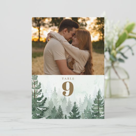 Rustikale Pinienwald Foto Tischnummer (Stehend Vorderseite)