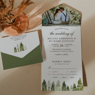 Rustikale Pinienwälder Foto Hochzeit All In One Einladung