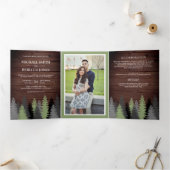 Rustikale Pinienwälder Foto-Hochzeit Dreifach Gefaltete Einladung (Innenseite)