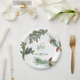 Rustikale Pinienwälder Hochzeit Pappteller