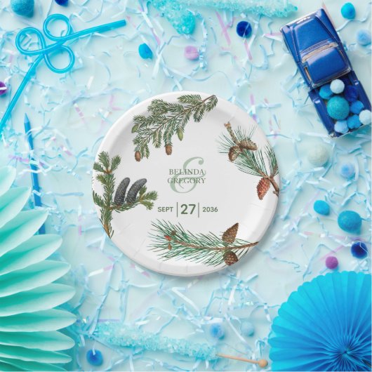 Rustikale Pinienwälder Hochzeit Pappteller (Party)