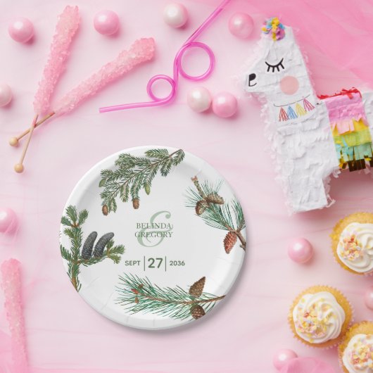 Rustikale Pinienwälder Hochzeit Pappteller (Party)