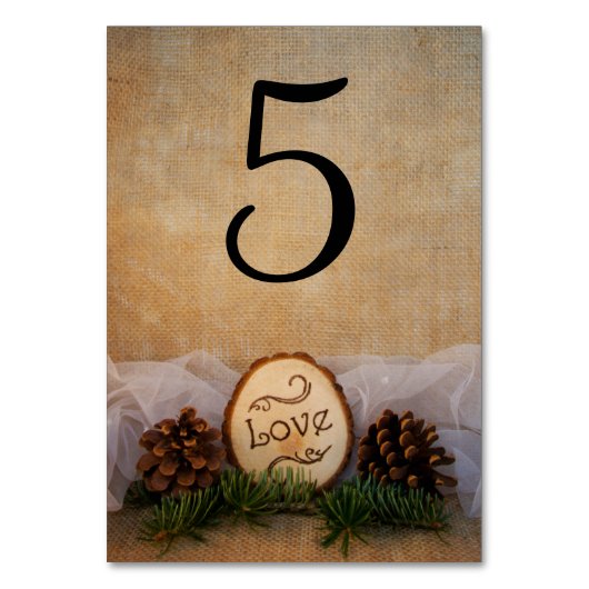 Rustikale Pinienwälder Hochzeiten Tischnummern (Rückseite)