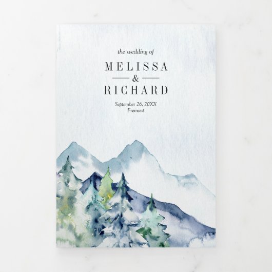 Rustikale Pinienwälder QR Code Hochzeit Dreifach Gefaltete Einladung (Cover)