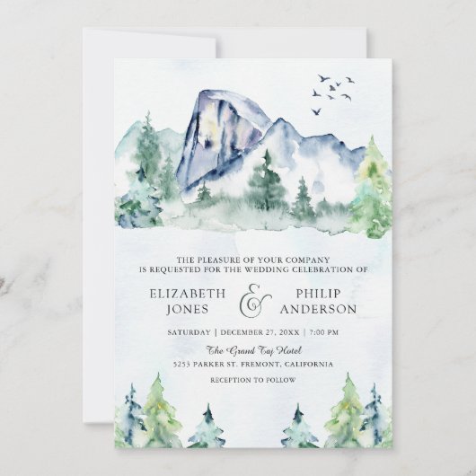 Rustikale Pinienwälder QR Code Hochzeit Einladung (Vorderseite)