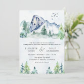 Rustikale Pinienwälder QR Code Hochzeit Einladung (Stehend Vorderseite)