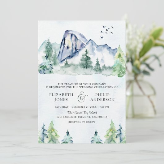 Rustikale Pinienwälder QR Code Hochzeit Einladung (Stehend Vorderseite)