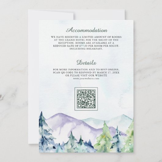 Rustikale Pinienwälder QR Code Hochzeit Einladung (Rückseite)