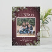 Rustikale Pinienwälder Schneeflocken Merines Foto Feiertagskarte (Stehend Vorderseite)