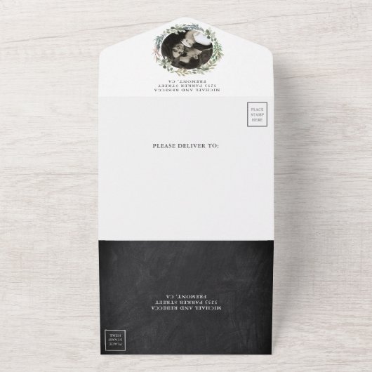 Rustikale Pinienwaldhochzeit All In One Einladung (Außenbereich)