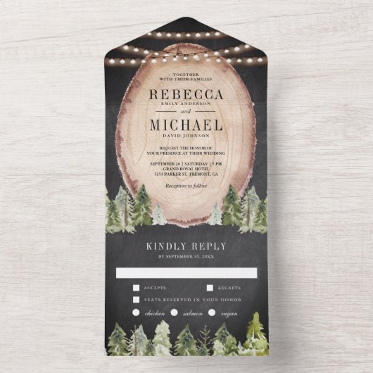 Rustikale Pinienwaldhochzeit All In One Einladung (Innen Boden)
