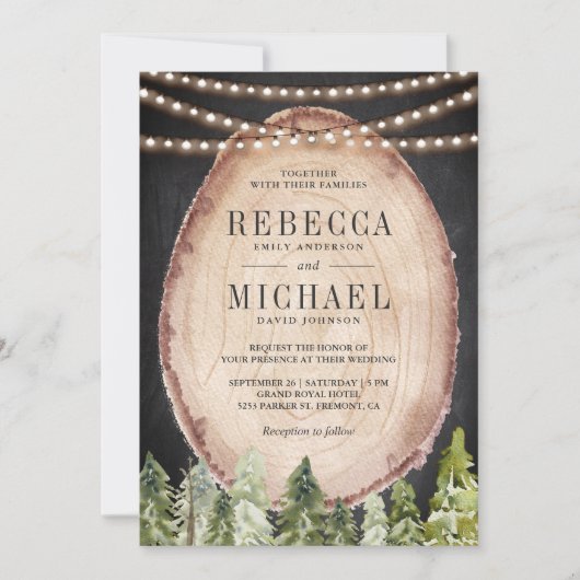 Rustikale Pinienwaldhochzeit Einladung (Vorderseite)