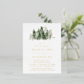 Rustikale Pinienwaldhochzeit Folie Einladungspostkarte (Stehend vorne)