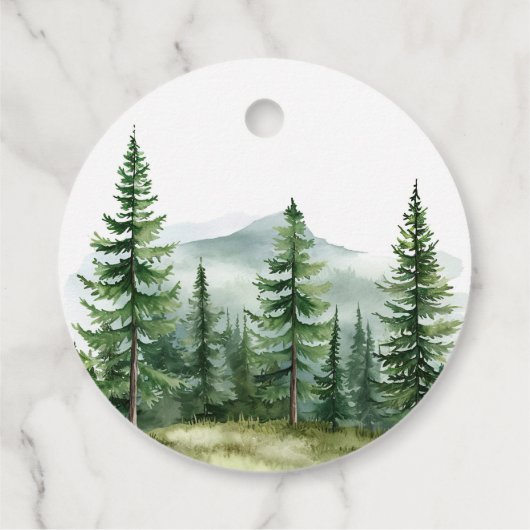 Rustikale Pinienwaldhochzeit Geschenkanhänger (Rückseite)