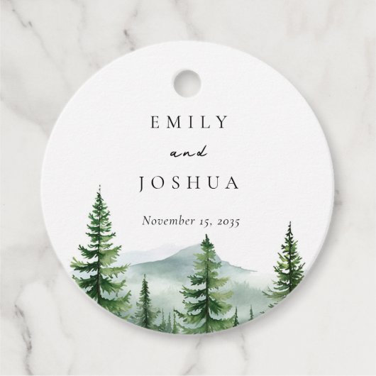 Rustikale Pinienwaldhochzeit Geschenkanhänger (Vorderseite)