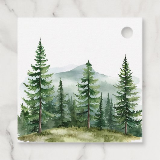 Rustikale Pinienwaldhochzeit Geschenkanhänger (Rückseite)