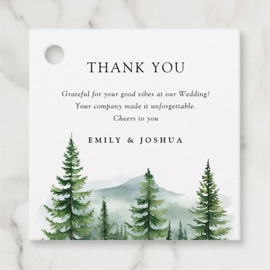 Rustikale Pinienwaldhochzeit Geschenkanhänger (Vorderseite)