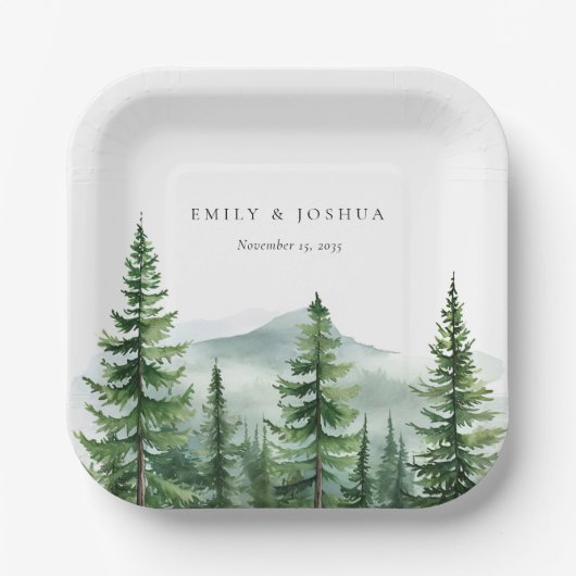 Rustikale Pinienwaldhochzeit Pappteller (Vorderseite)