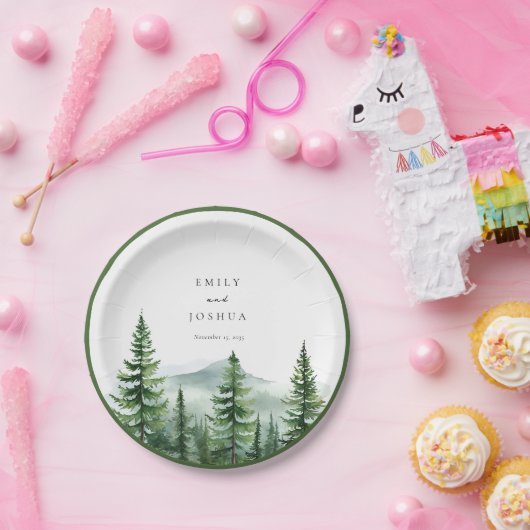 Rustikale Pinienwaldhochzeit Pappteller (Party)