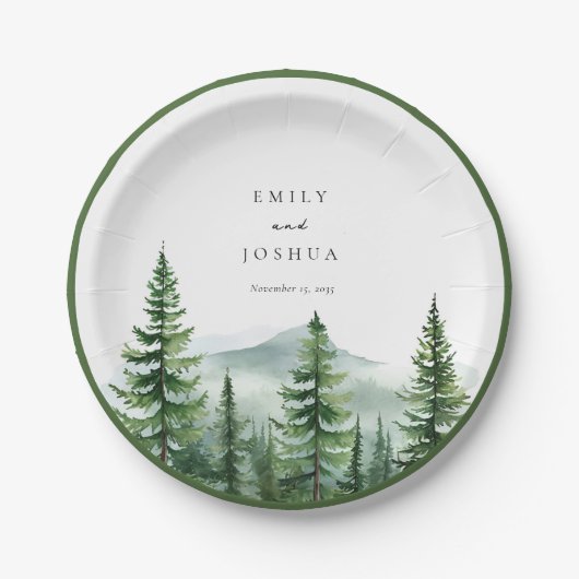 Rustikale Pinienwaldhochzeit Pappteller (Vorderseite)